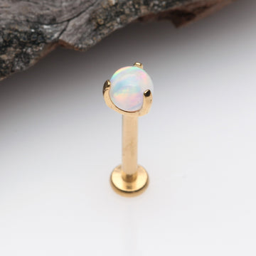 Detail View 1 of Golden Fire Opal Claw Prong Set Sparkle Internally Threaded Labret-White Opal